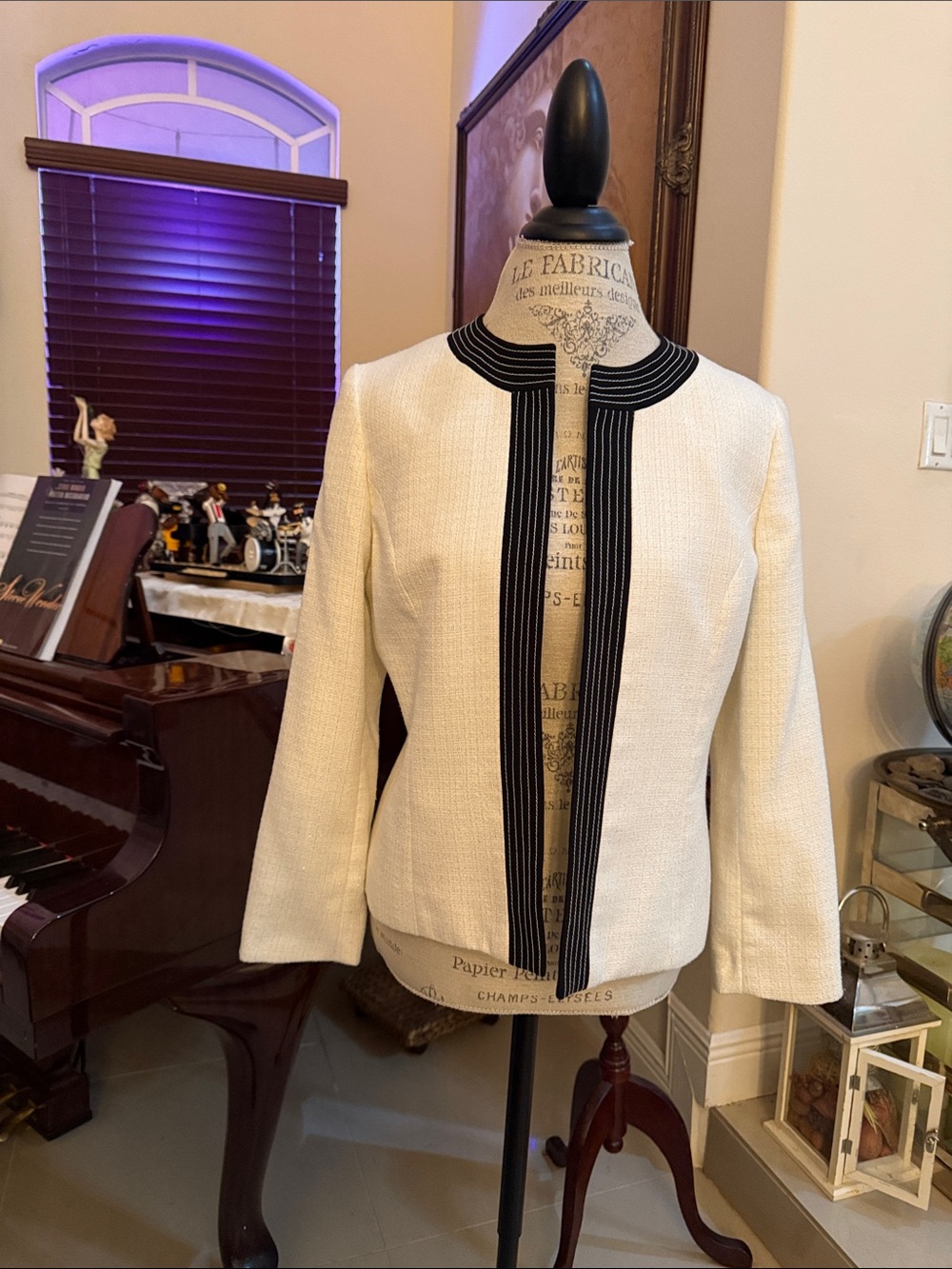 Kasper Cream Bouclé Jacket with Black Trim